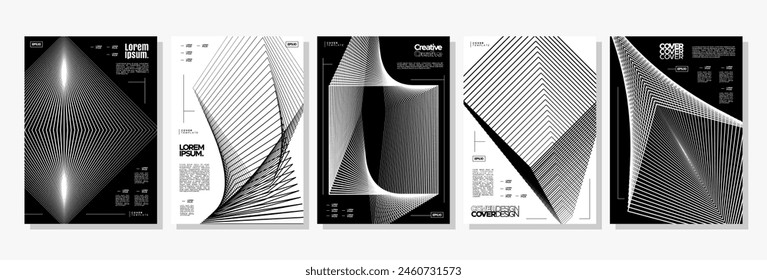 Modern blend line structure abstract cover design set