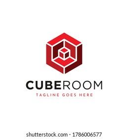 modern block brick cubes interior room with hexagon shape logo design