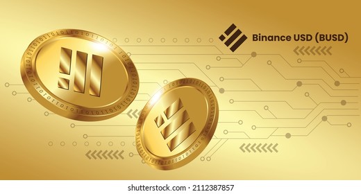 Modern block chain based Binance USD BUSDcrytocurrency logo vector. Golden coin design in technology background and banner template.