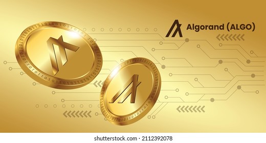Modern block chain based cryptocurrency Algorand ALGO logo vector. Golden coin design in technology background and banner template.