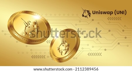 Modern block chain based cryptocurrency Uniswap UNI logo vector. Golden coin design in technology background and banner template.