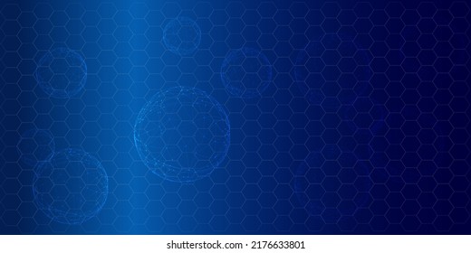 Modern blockchain digital technology concept wallpaper. Vector illustration template with transparent white geometric polygonal circles network banner isolated in the gradient blue background.
