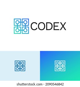 Concepto moderno de diseño del logo de blockchain. Ilustración de la marca de logósfera tecnológica. Puede representar intercambio, fintech, vpn, proteger.