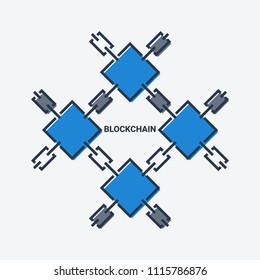 Modern Blockchain technology icons. Vector block chain symbol  in thin line style.
