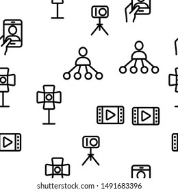 Modern Blogger Seamless Pattern Vector. Contour Illustration