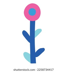 Modern blossomed flower. Abstract blooming floral plant and leaf. Fresh summer floristry, leaves. Nature design elements. Colored flat graphic vector illustrations isolated on white background.