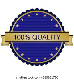 modern blue 100% quality sign. Vector image.
