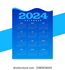 modern blue 2024 annual calendar layout for happy new year vector