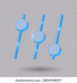 Modern blue 3D audio slider icon isolated on transparent background for sound settings adjustment control websites mobile applications and digital interface design