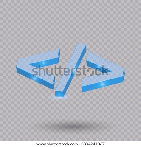 Modern blue 3D code symbol icon isolated on transparent background for programming software development websites mobile applications and digital interface design