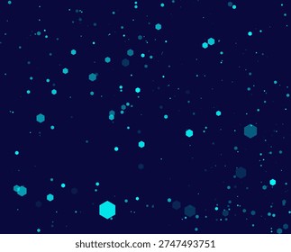 Modern blue abstract background featuring floating hexagon particles on dark backdrop. Ideal for tech themes, cybersecurity concepts, data visualization, and digital innovation branding.
