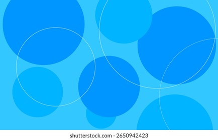 Modern blue abstract background with overlapping solid and outlined circles. Vibrant and minimal design ideal for web, tech, business, or creative projects. High quality degital graphic. Vector EPS10.