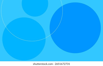 Fondo abstracto azul moderno con círculos sólidos y delineados superpuestos. Diseño vibrante y minimalista ideal para Web, tecnología, negocios o proyectos creativos. Gráfico digital de alta calidad. Vector EPS10.