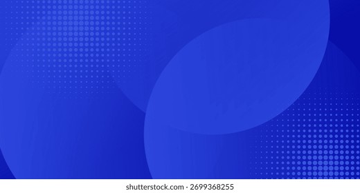 Modern blue abstract background with overlapping circular shapes and halftone dot pattern. Futuristic minimal vector design suitable for technology themes, business presentations, n digital templates.