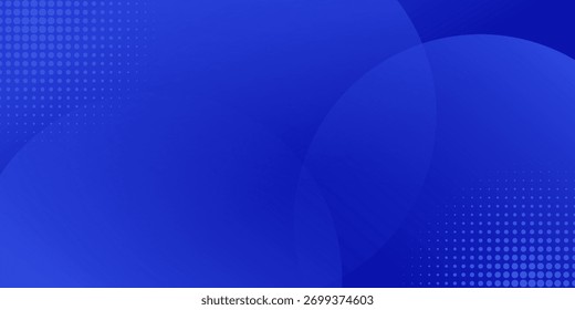 Modern blue abstract background with overlapping circular shapes and halftone dot pattern. Futuristic minimal vector design suitable for technology themes, business presentations, n digital templates.