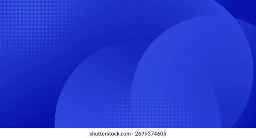 Modern blue abstract background with overlapping circular shapes and halftone dot pattern. Futuristic minimal vector design suitable for technology themes, business presentations, n digital templates.