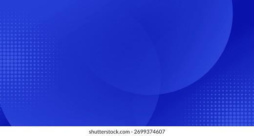 Modern blue abstract background with overlapping circular shapes and halftone dot pattern. Futuristic minimal vector design suitable for technology themes, business presentations, n digital templates.