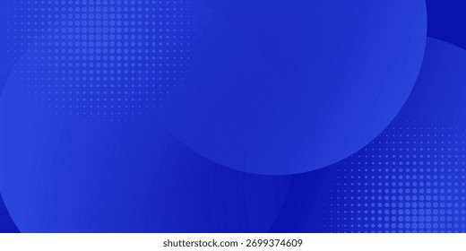 Modern blue abstract background with overlapping circular shapes and halftone dot pattern. Futuristic minimal vector design suitable for technology themes, business presentations, n digital templates.