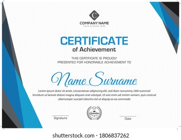 Diseño de certificado abstracto azul moderno