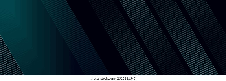 Modern blue abstract horizontal banner background with shining geometric lines. Shiny blue diagonal rounded lines pattern. Futuristic concept. vector.