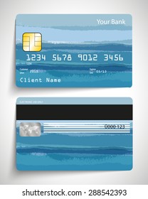 Modern blue abstract realistic vector credit card.