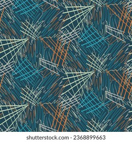 Modern blue abstract stylized vector simple graphic design seamless pattern. Genderneutral masculine textured shapes for wallpaper background tile