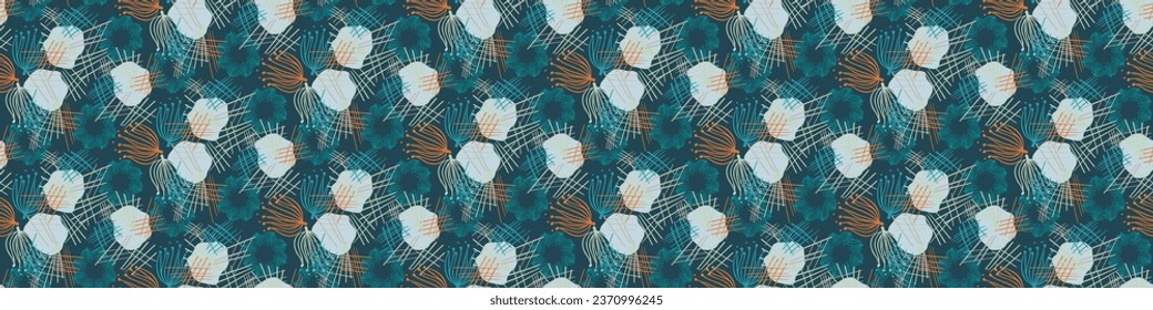 Modern blue abstract stylized vector simple graphic design seamless border. Gender neutral masculine textured shapes for wallpaper banner tile.