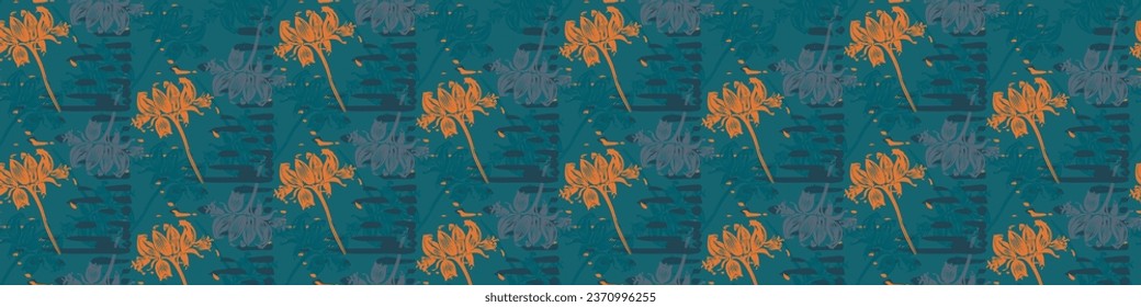 Modern blue abstract stylized vector simple graphic design seamless border. Gender neutral masculine textured shapes for wallpaper banner tile.