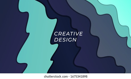 Fondo de onda abstracta azul, composición de forma de corte de papel.
