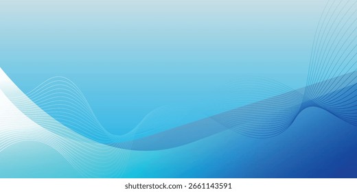 Fundo de onda abstrata azul moderno com gradiente suave e linhas curvas, perfeito para apresentações digitais, banners tecnológicos, modelos de negócios, visuais médicos e design profissional criativo.