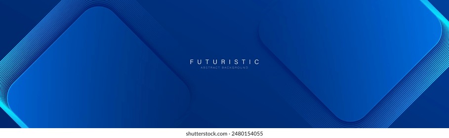 Modern blue abstract wide banner background with square shape. Minimalist geometric design. Space for your text. Suit for presentation, business, corporate, cover, header, website