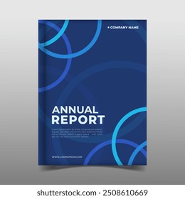 Modern blue annual report business template design, modern round line geometric shape