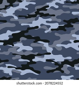moderne, blaue Armeevektorgrafik, nahtloses Muster für das Kopfband oder den Druck von Kleidung.			