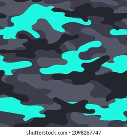 modern blue army vector camouflage print, seamless pattern for clothing headband or print.		
