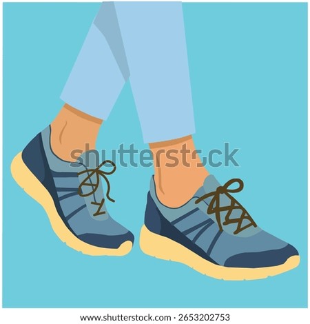 Modern Blue Athletic Sneakers Vector Illustration – Casual Walking Shoes with Light Sole