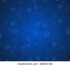 Modern blue background, compound volumetric 3D hexagons, bolts and nuts. Digital geometry style for web, wallpapers, flyers, cards or banners. Abstract technology concept. Vector illustration. EPS 10.