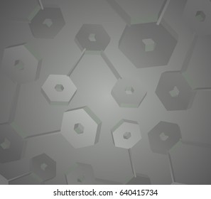 Modern blue background, compound volumetric 3D hexagons, bolts and nuts. Digital geometry style for web, wallpapers, flyers, cards or banners. Abstract technology concept. Vector illustration. EPS 10.