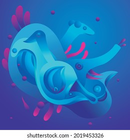 Modern blue background design from a combination of elephants, ducks, geese, giraffes, and ducklings. background illustration.