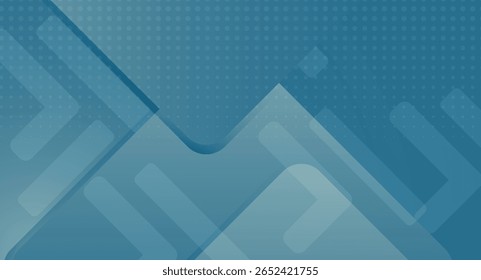 Fundo azul moderno apresentando formas geométricas translúcidas, incluindo retângulos e quadrados, dispostos em camadas em um arranjo dinâmico com sutis padrões de pontos de meio-tom e gradientes suaves