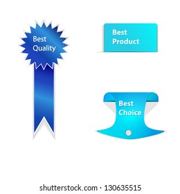 Modern Blue Best Quality Labels Set, vector illustration