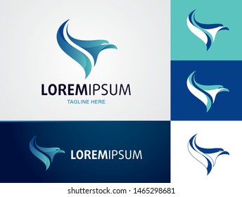 Modern blue bird, eagle, hawk, falcon, wing, Icon Template