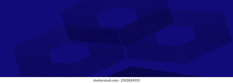 Modern blue and black abstract horizontal banner background with glowing geometric lines. Suitable for covers, brochures, presentations, pamphlets. vector