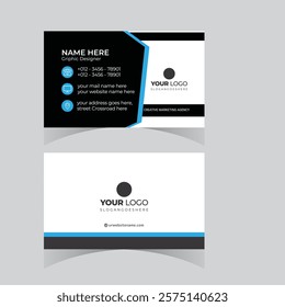 Modern blue black business card - creative and clean business card template. Stylish blue elegant business card design. Designed for business and corporate concept. Vector illustration