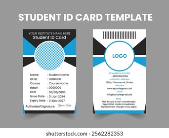 Modern Blue and Black Student ID Card Template Design
Professional Blue and Black School ID Badge Template
Sleek Student Identity Card Template in Blue and Black Colors