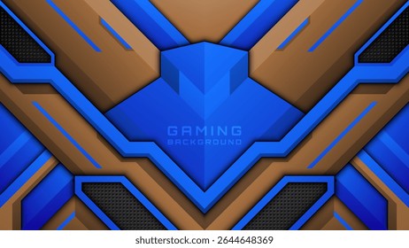 Modern Blue and Brown Gaming Background, High-Tech Esports Screen Backdrop, Gamers Live Stream Banner Template Design