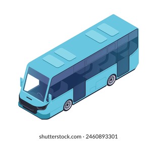 Modern blue bus on a white background, depicting urban transportation. Isometric vector illustration isolated on white