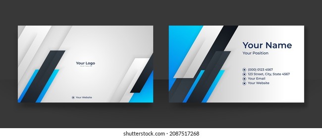 Modern blue business card design template. Creative and clean minimalist style. Luxury business card design template. Elegant dark back background with abstract wavy lines shiny. Vector illustration