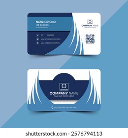 Modern Blue Business Card Design – A sleek and stylish name card template with a horizontal layout and unique square format. Features a clean, contemporary vector design for a professional look.