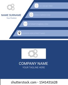 Modern blue business card template design,Three-piece gear logo