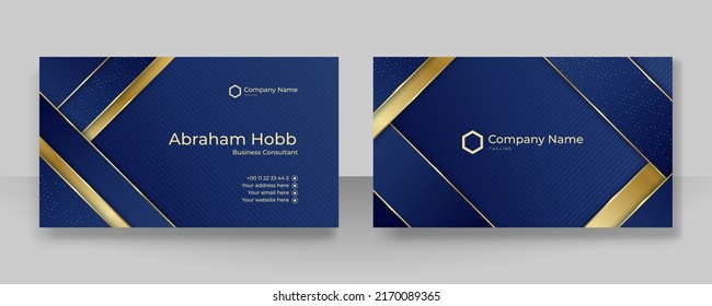 Modern blue business card template with abstract geometrics pattern decoration. Vector illustration for corporate identity, social media banner, presentation background, minimalist card design